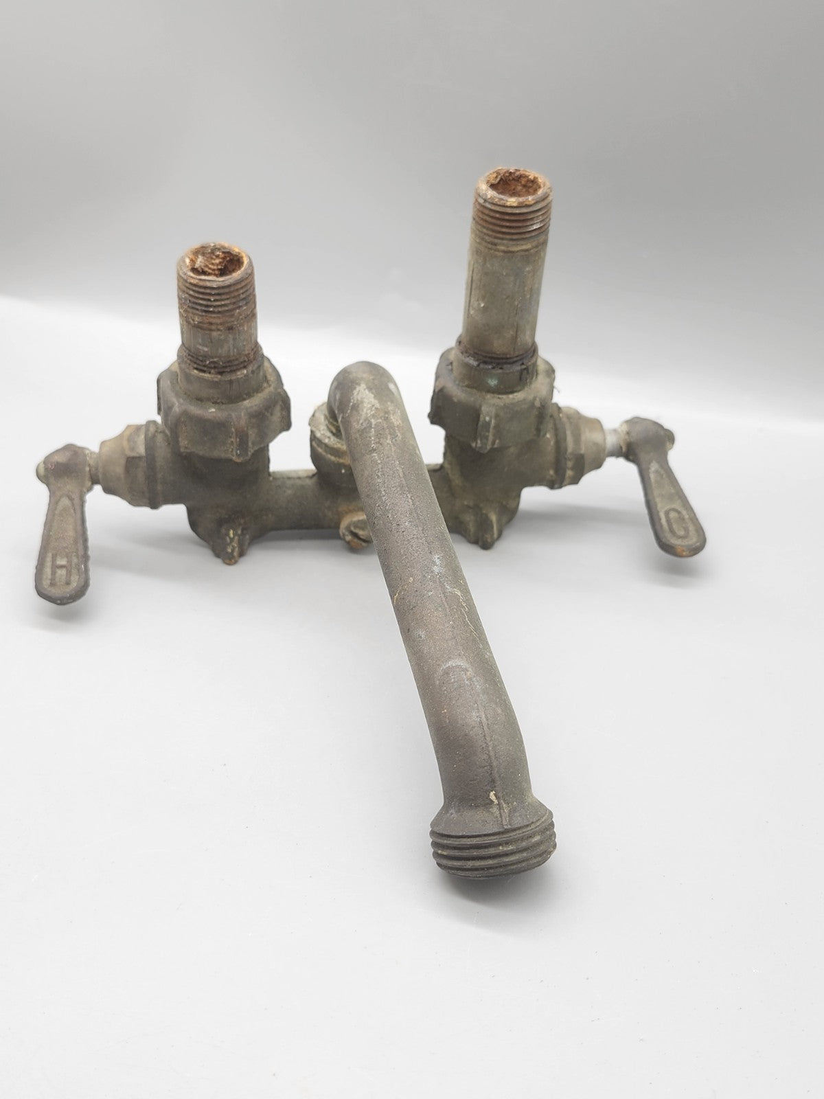 Vintage Brass Bridge Kitchen Faucet Hot Cold Wall Mount Faucet Parts Repair