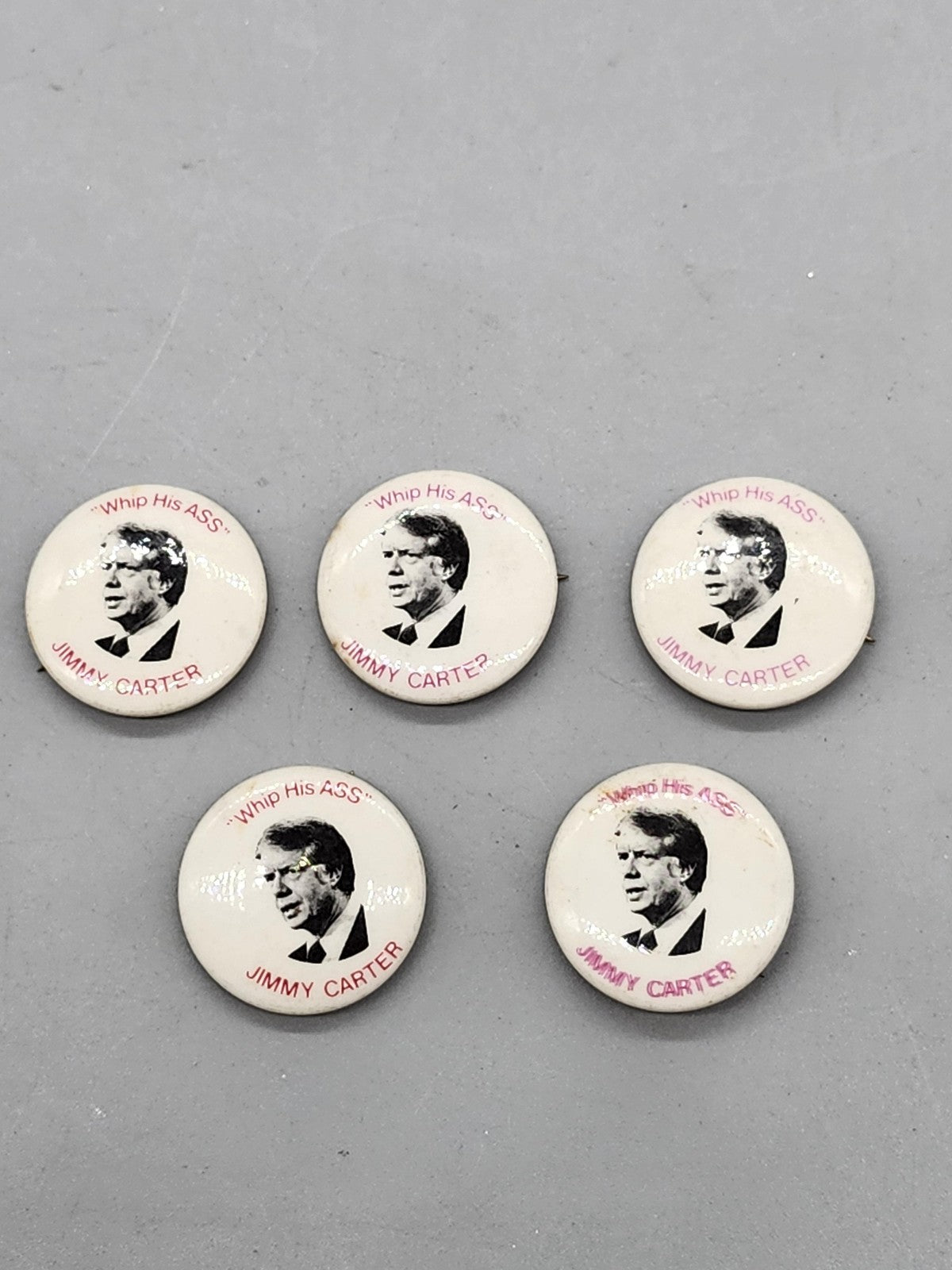 Vintage Jimmy Carter Campaign Pinback Buttons Lot 5 Whip His ASS White Political
