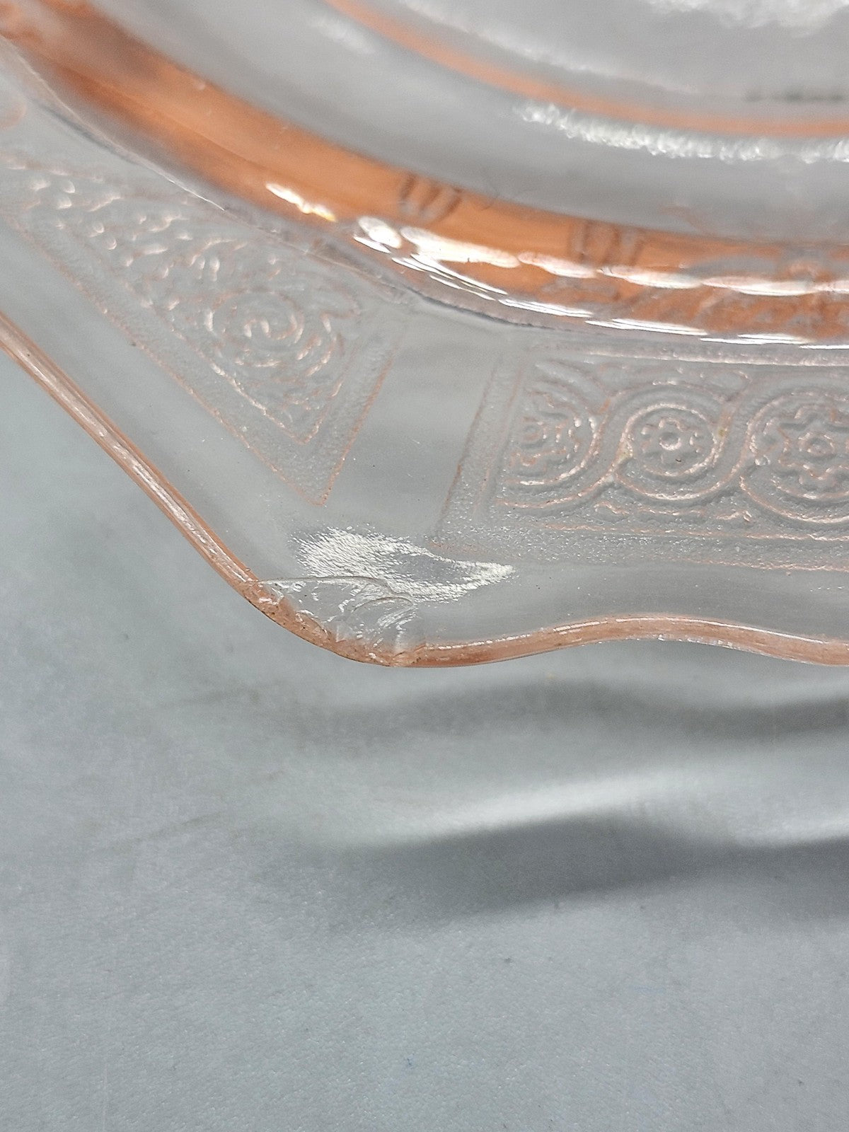 Vintage Pink Depression Glass Plate Floral Pressed Pattern Scalloped Art Deco