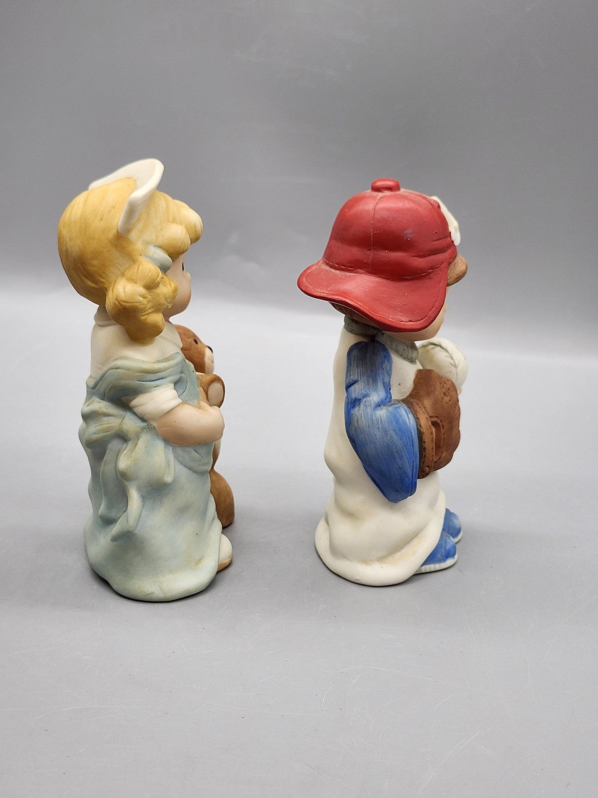 Vintage Let's Pretend Children Figurines Lot 2 Nurse Teddy Bear Baseball Decor