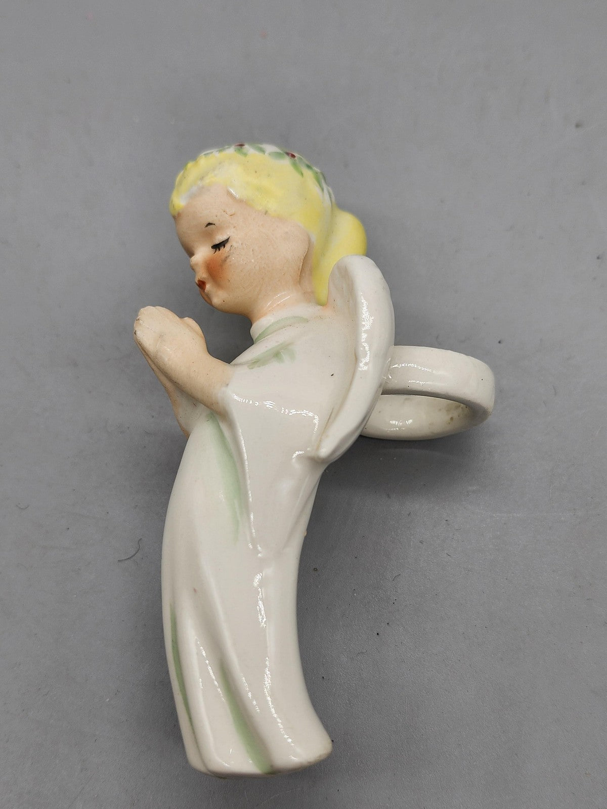 Vintage Ceramic Praying Angel Figurine Small Ring Holder Christmas White Decor