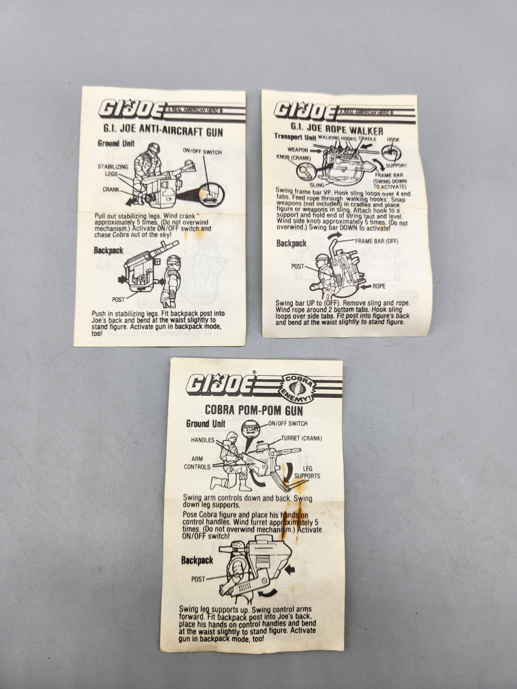 Vintage 1987 GI Joe Mini Vehicle/Filecard Instruction Lot – Cobra Pom-Pom...