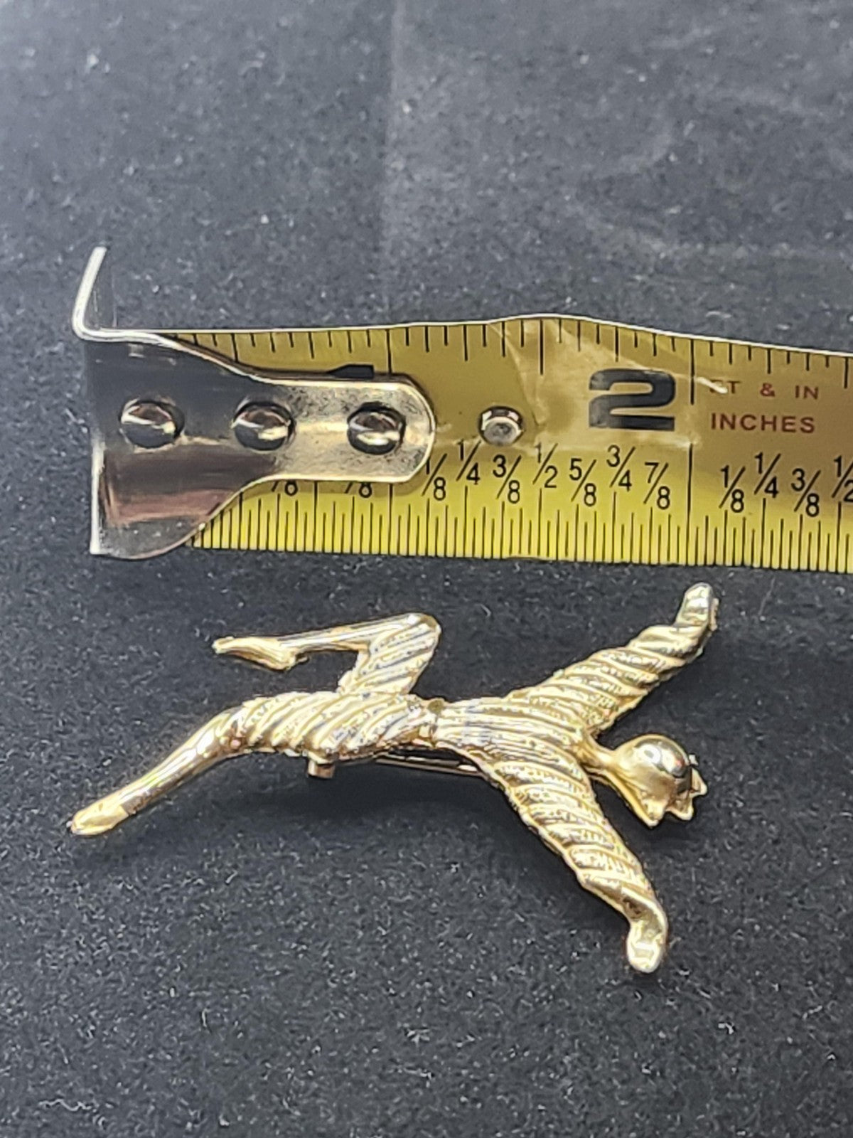Gold Tone Dancer Brooch Pin Modernist Leaping Figure Costume Jewelry 2 Inch