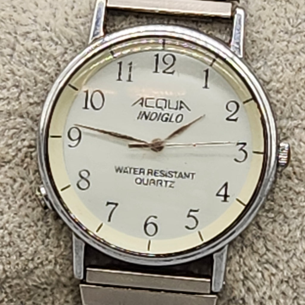 Timex Acqua Indiglo Quartz Watch Silver Tone Stretch Band Untested Parts Repair