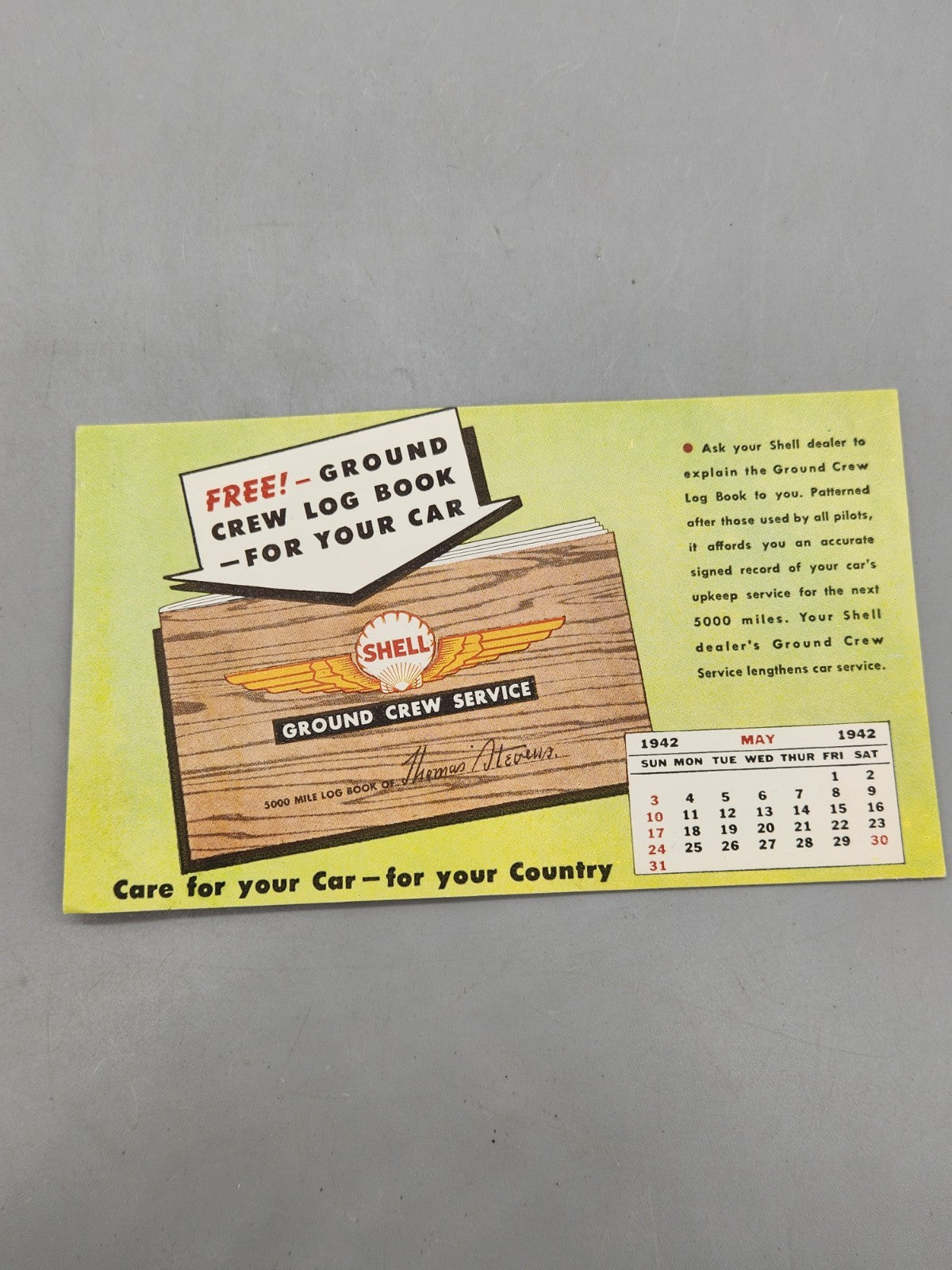 1942 Shell Ground Crew Service Ink Blotter Calendar WWII Gas Oil Advertising...