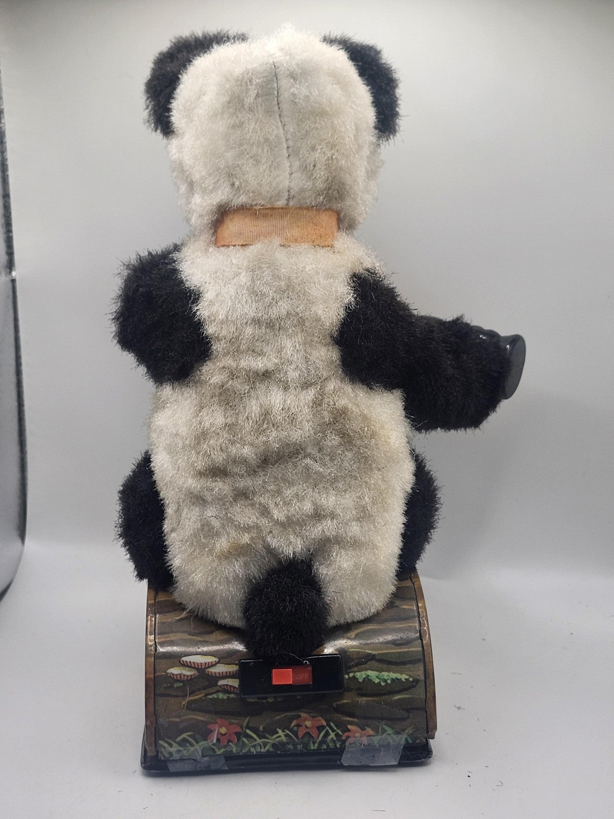 Vintage Battery Operated Fuzzy Panda Bear Drinking Toy Tin Japan Parts Repair
