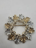 Gold Silver Tone Leaf Wreath Brooch Pin Two Tone Nature Fall Jewelry 2 Inch