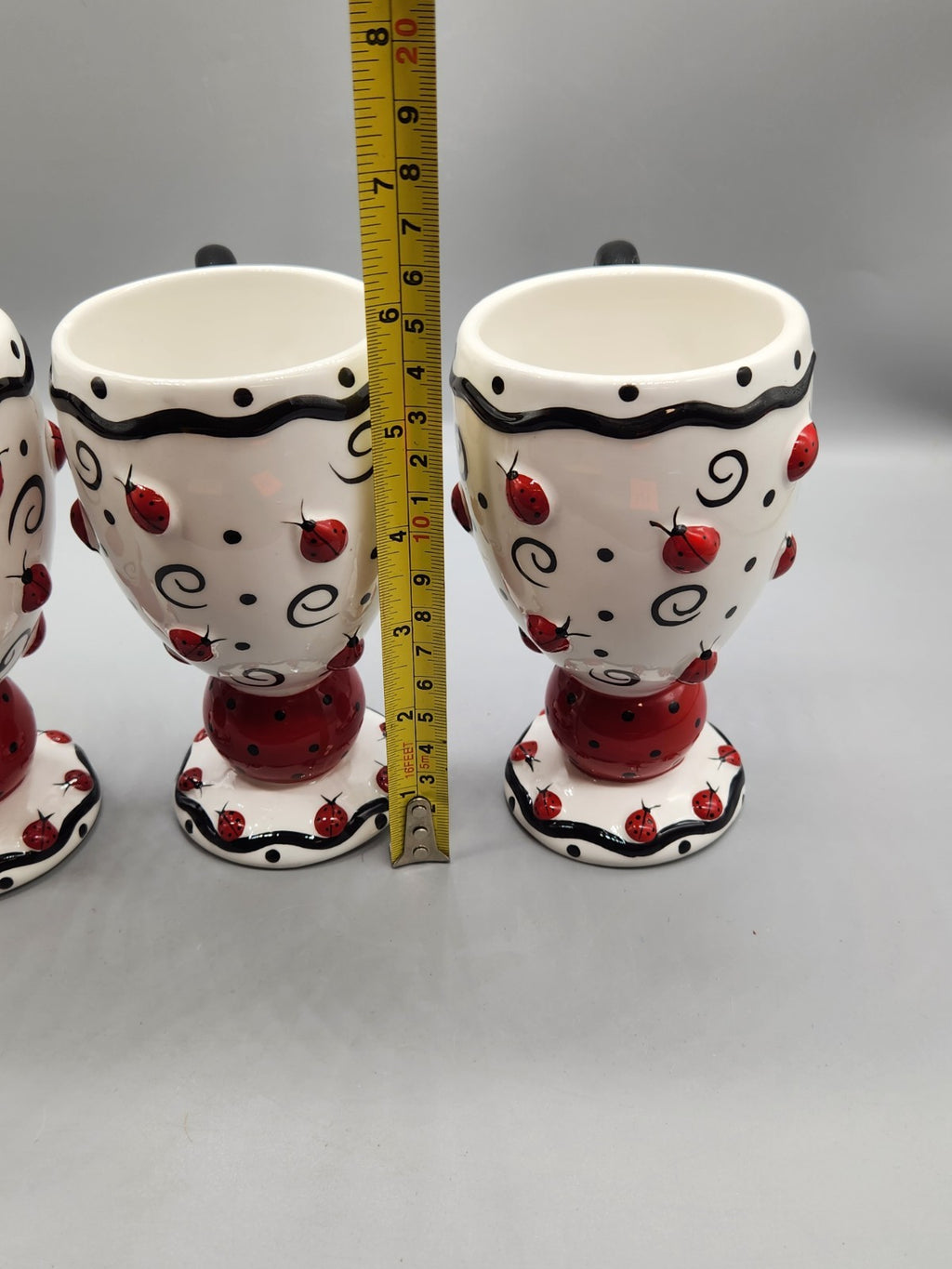 Burton & Burton Ladybug Pedestal Ceramic Coffee Tea Mugs Set of 3 3D Raised...