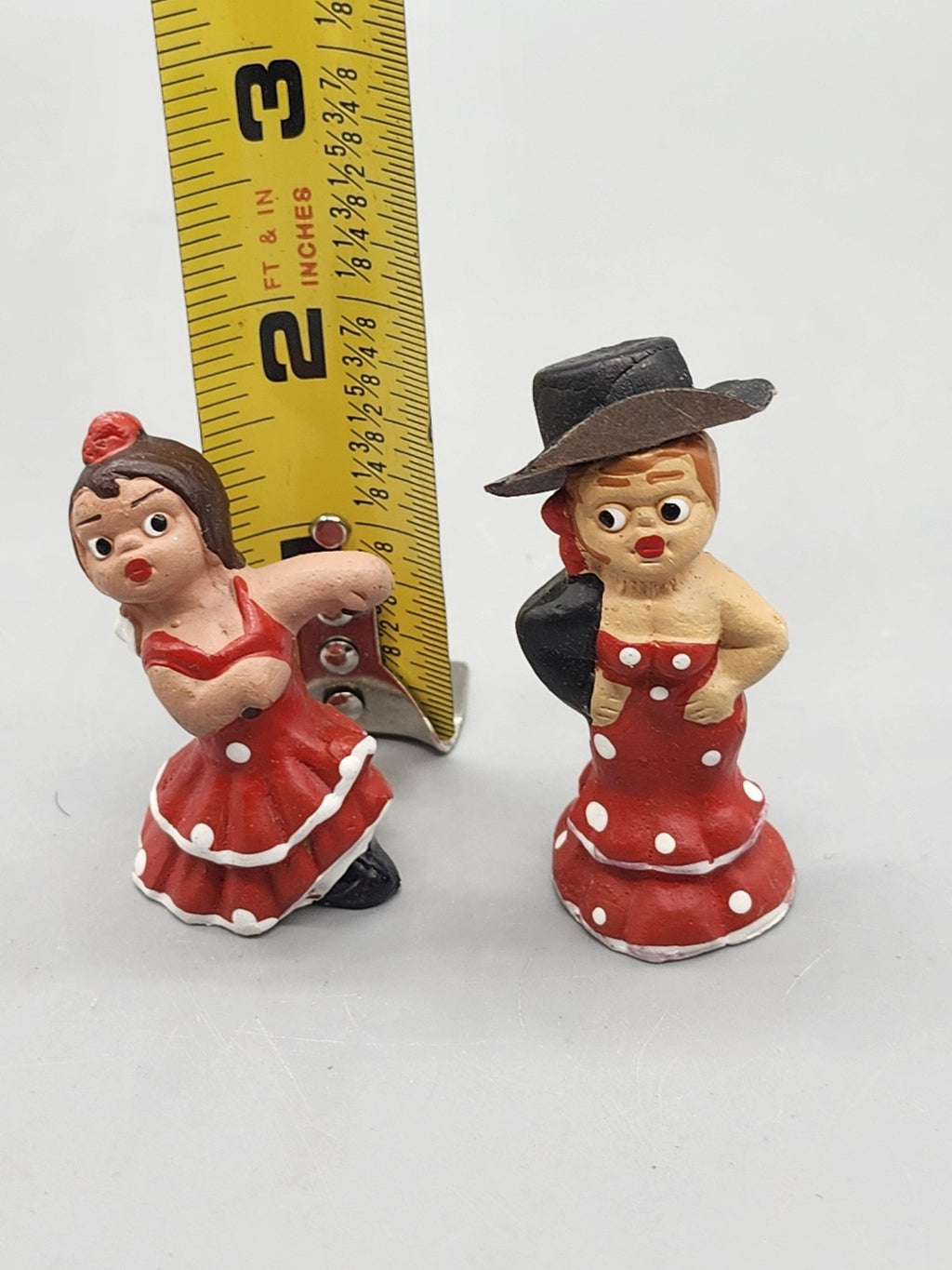 Unmarked Flamenco Dancer Figurines Lot 2 Small Red Polka Dot Terracotta Decor
