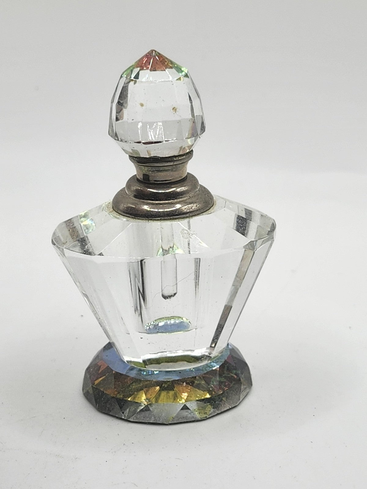 Vintage Crystal Perfume Bottle Rainbow Cut Glass Stopper Iridescent Vanity Decor
