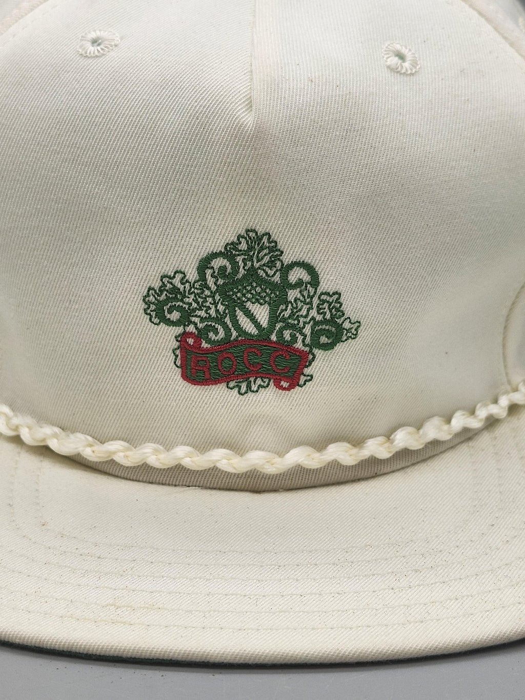 Vintage New Era ROCC Hat Cap Snap Back Mens L White Twill Rope Baseball USA