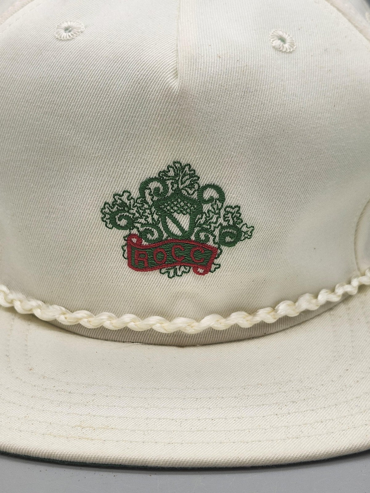 Vintage New Era ROCC Hat Cap Snap Back Mens L White Twill Rope Baseball USA