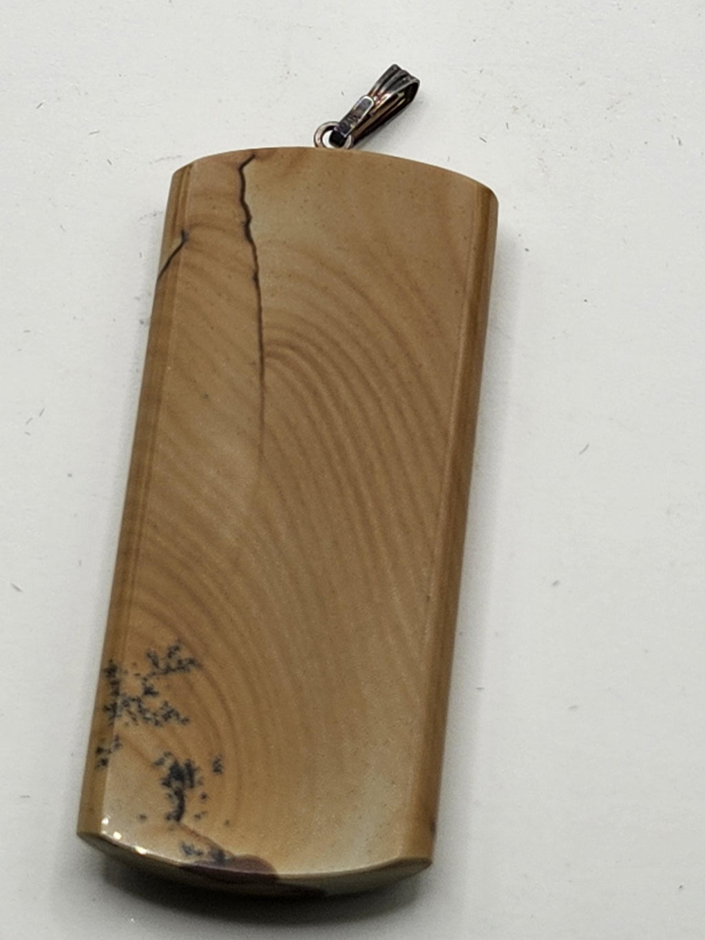 Hand Painted Stone Pendant Beige Brown Floral Branch Landscape Jewelry Cabochon