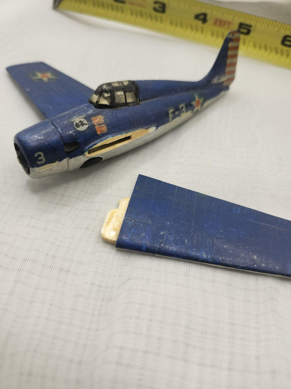 Vintage Blue Zamak Airplane Toy Small Military Fighter Plane 3 F-3 Stars