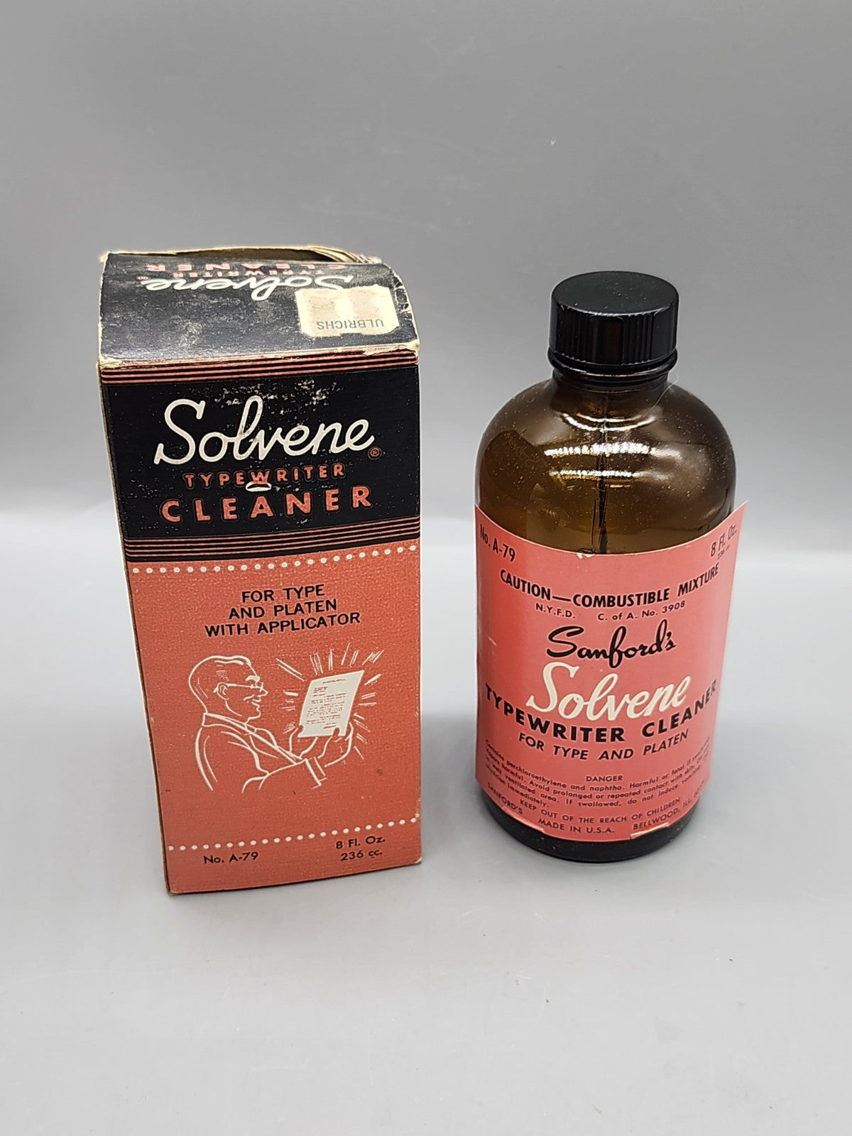 Vintage Sanford Solvene Typewriter Cleaner 8 Oz Bottle Box No A-79