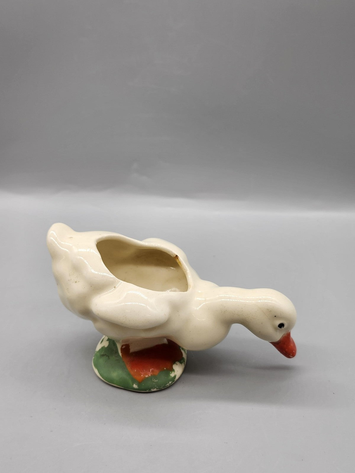 Unmarked White Ceramic Duck Planter Figural Multicolor Pottery Table Decor