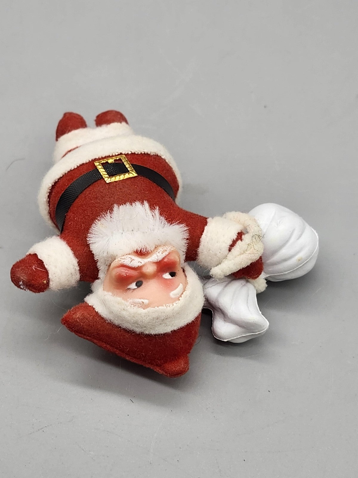 Vintage Santa Claus Figurine Mini Red Fabric Plastic Christmas Tabletop Decor