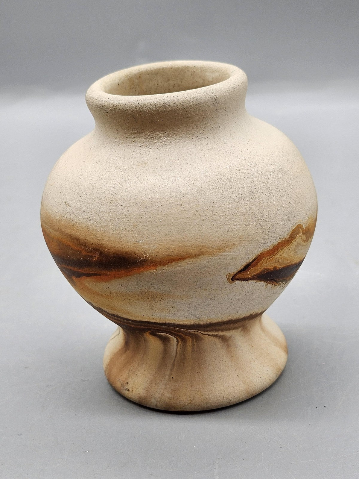 Vintage Nemadji Pottery Beige Marbled Pedestal Vase Art Pottery USA Decor