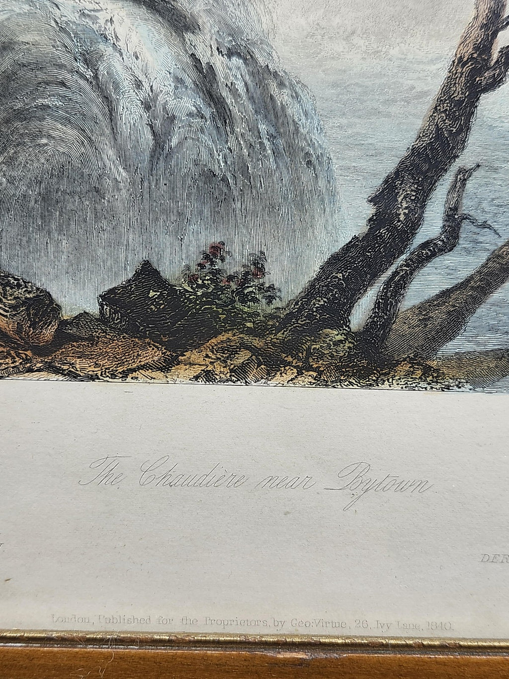 Vintage W H Bartlett Chaudiere Falls Bytown Hand Tinted Engraving 11x14 Framed