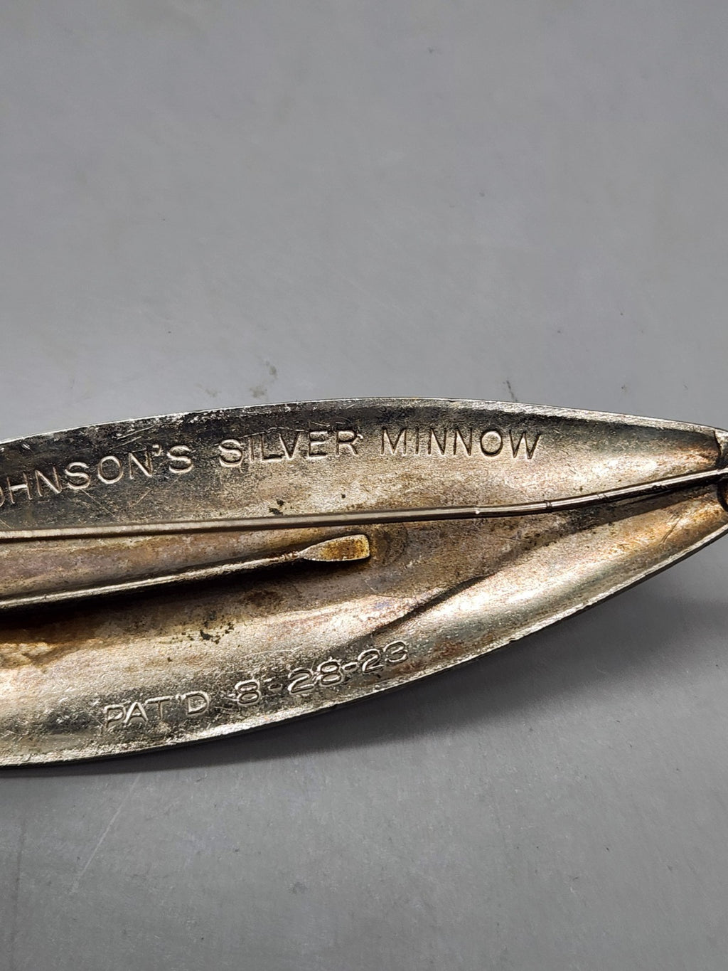 Vintage Johnson's Silver Minnow Weedless Fishing Lure Pat 8-28-23 Single Hook...