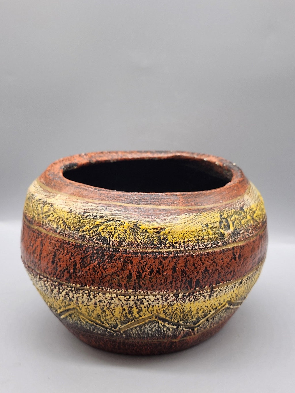 Multicolor Terracotta Round Planter Abstract Art Pottery Modern Table Decor
