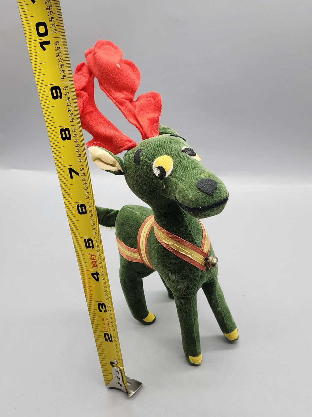 Vintage Dream Green Reindeer Plush Stuffed Animal Small Christmas Bell Antlers