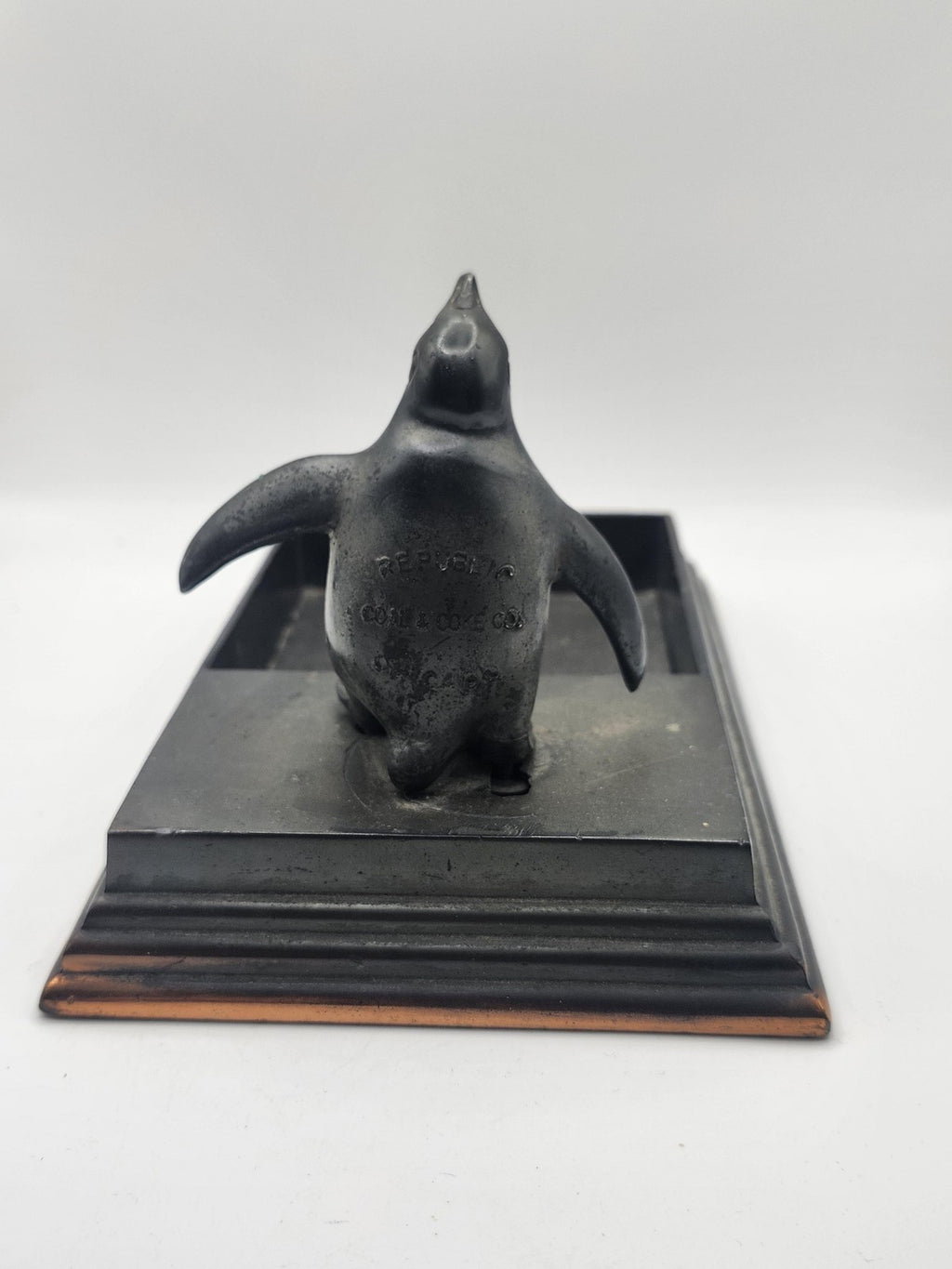 Vintage Republic Coal & Coke Co Penguin Desk Tray Black copper cast Advertising