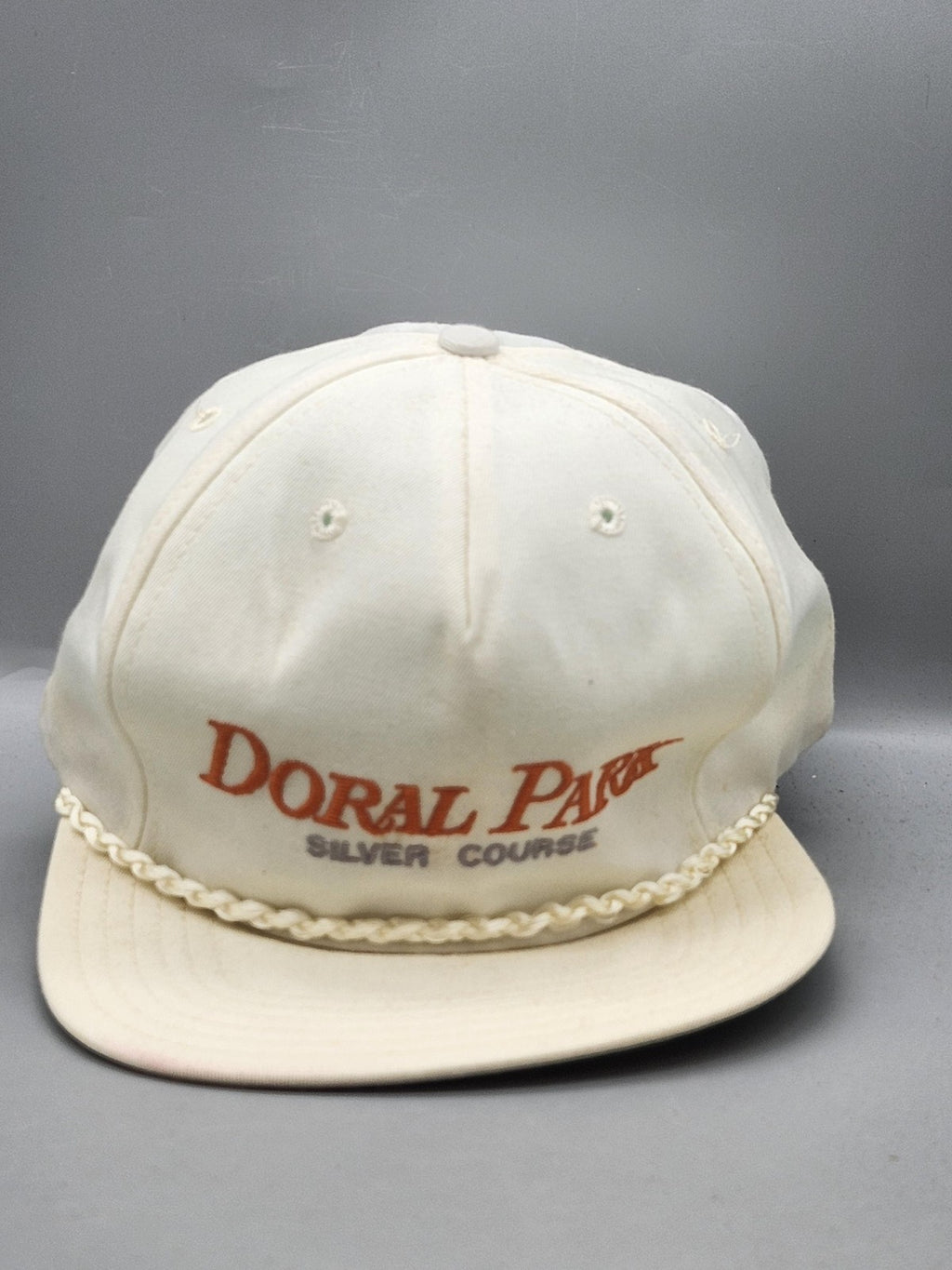 Vintage New Era Doral Park Silver Hat Cap Snap Back Mens Large White Golf 80s