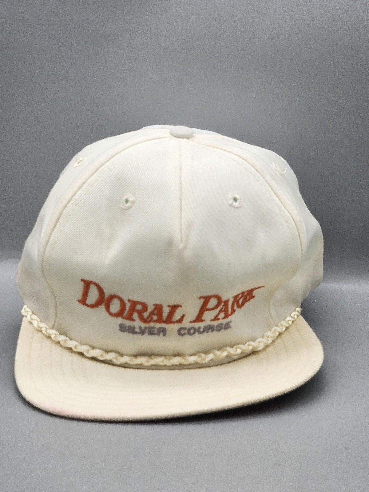 Vintage New Era Doral Park Silver Hat Cap Snap Back Mens Large White Golf 80s