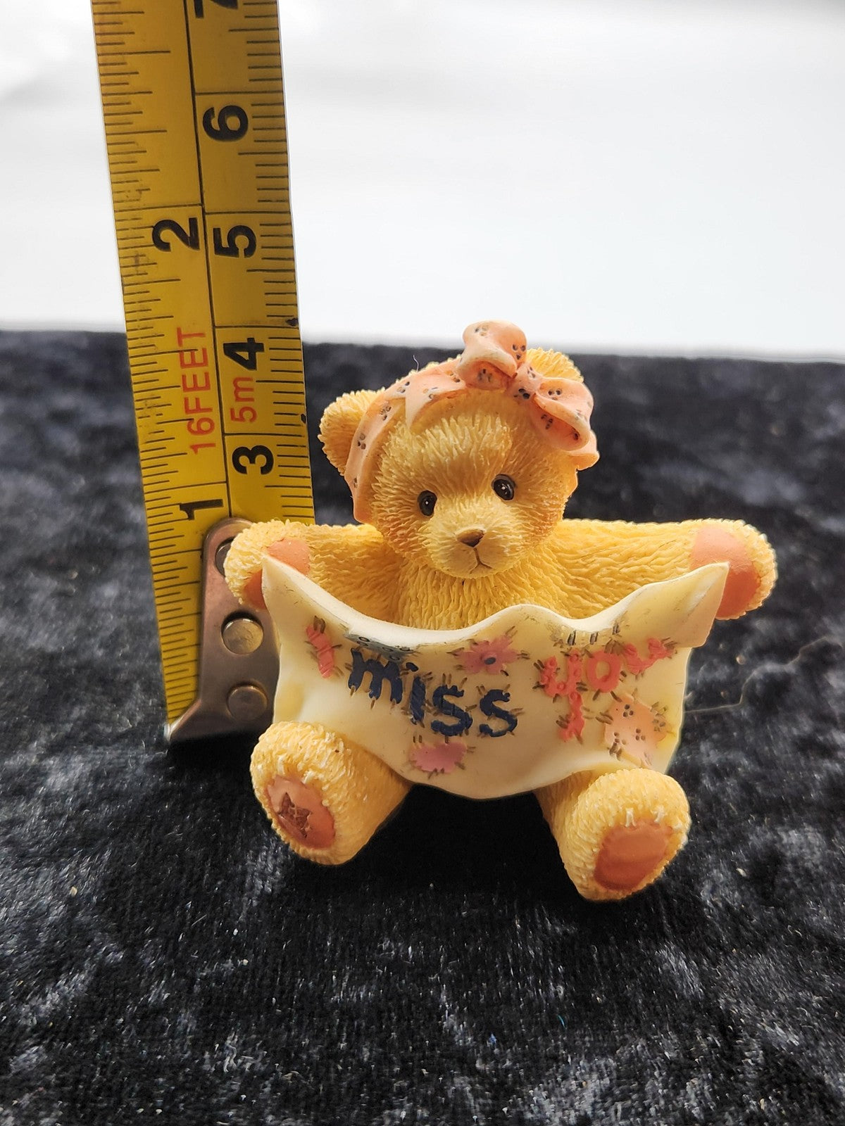 Unmarked Bear Figurine Small Yellow Resin Miss Message Blanket Bow Floral Decor