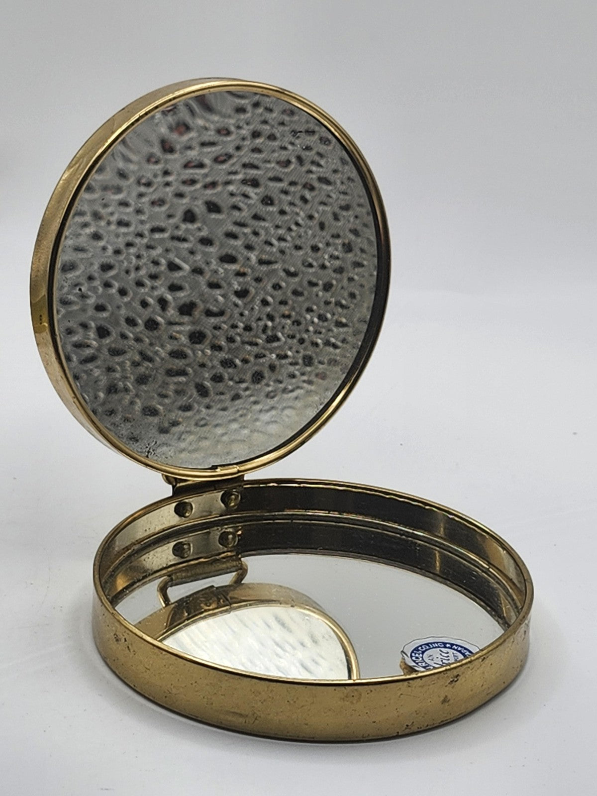 Vintage Irice Brass Round Folding Vanity Mirror Brown Tortoise Japan Decor