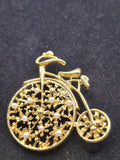 Gold Tone Bicycle Brooch Pin Faux Pearl High Wheel Bike Costume Jewelry Gift