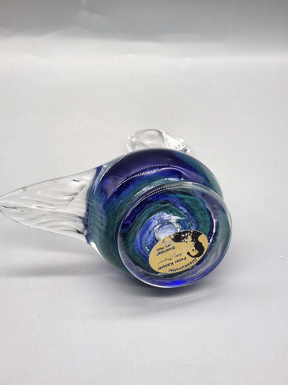 Peter Kaspar Blue Crystal Glass Swan Figurine Hand Blown Art Glass Decor