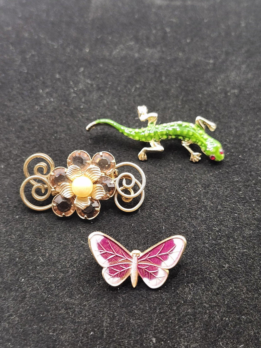 Lizard Butterfly Flower Brooch Pin Lot Enamel Rhinestone Costume Jewelry Set