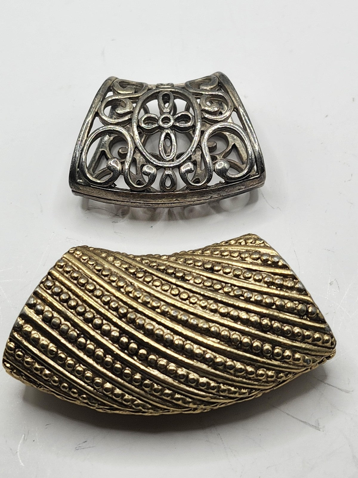 Large Metal Tube Spacer Beads Set Of 2 Filigree Textured Multicolor Jewelry