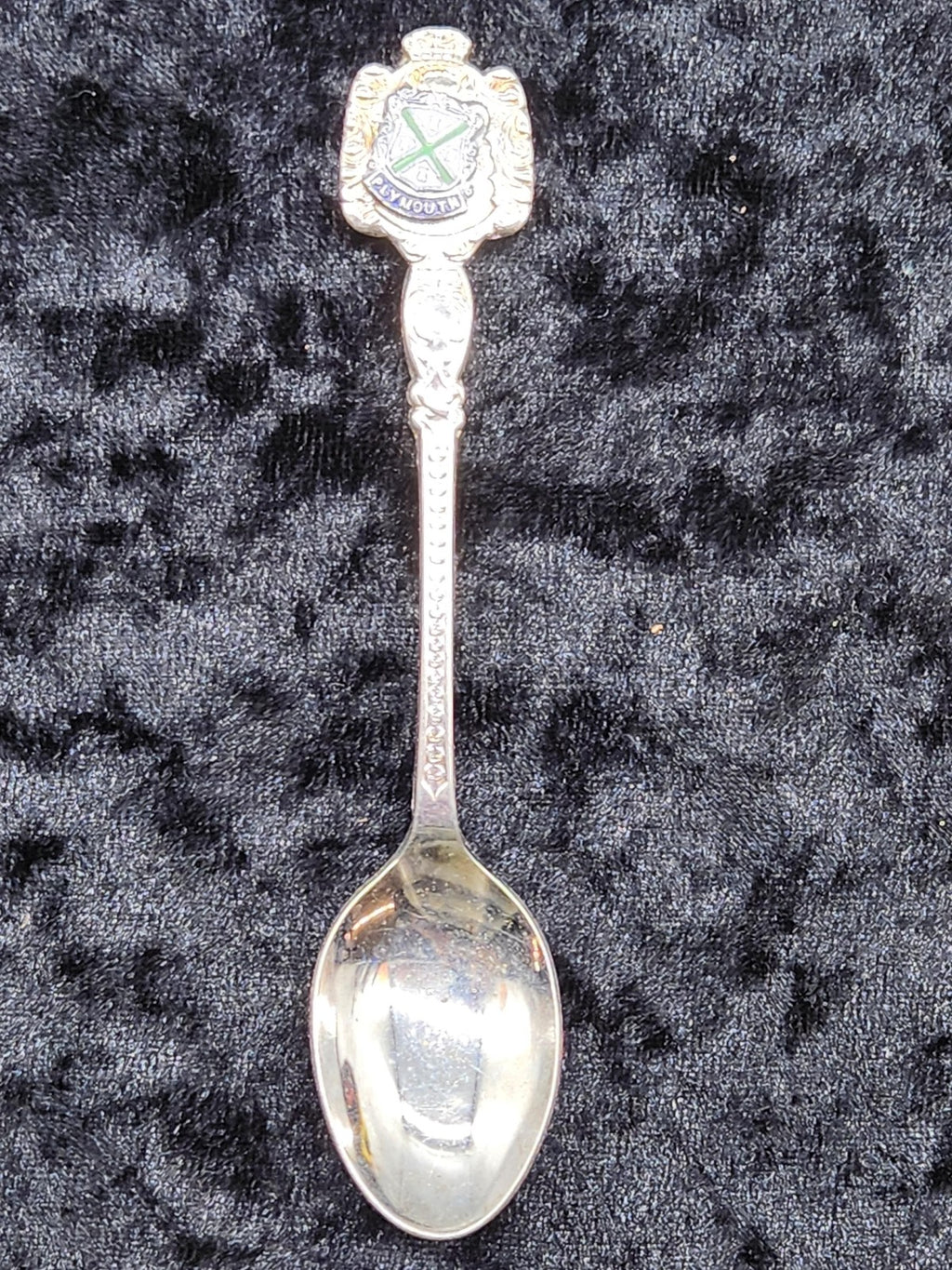Plymouth England Souvenir Spoon Small Silver Plated Enamel Crest Collectible
