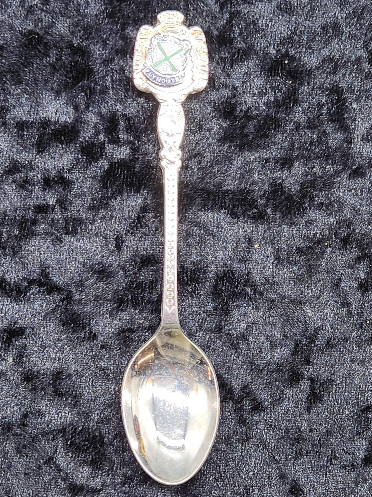 Plymouth England Souvenir Spoon Small Silver Plated Enamel Crest Collectible