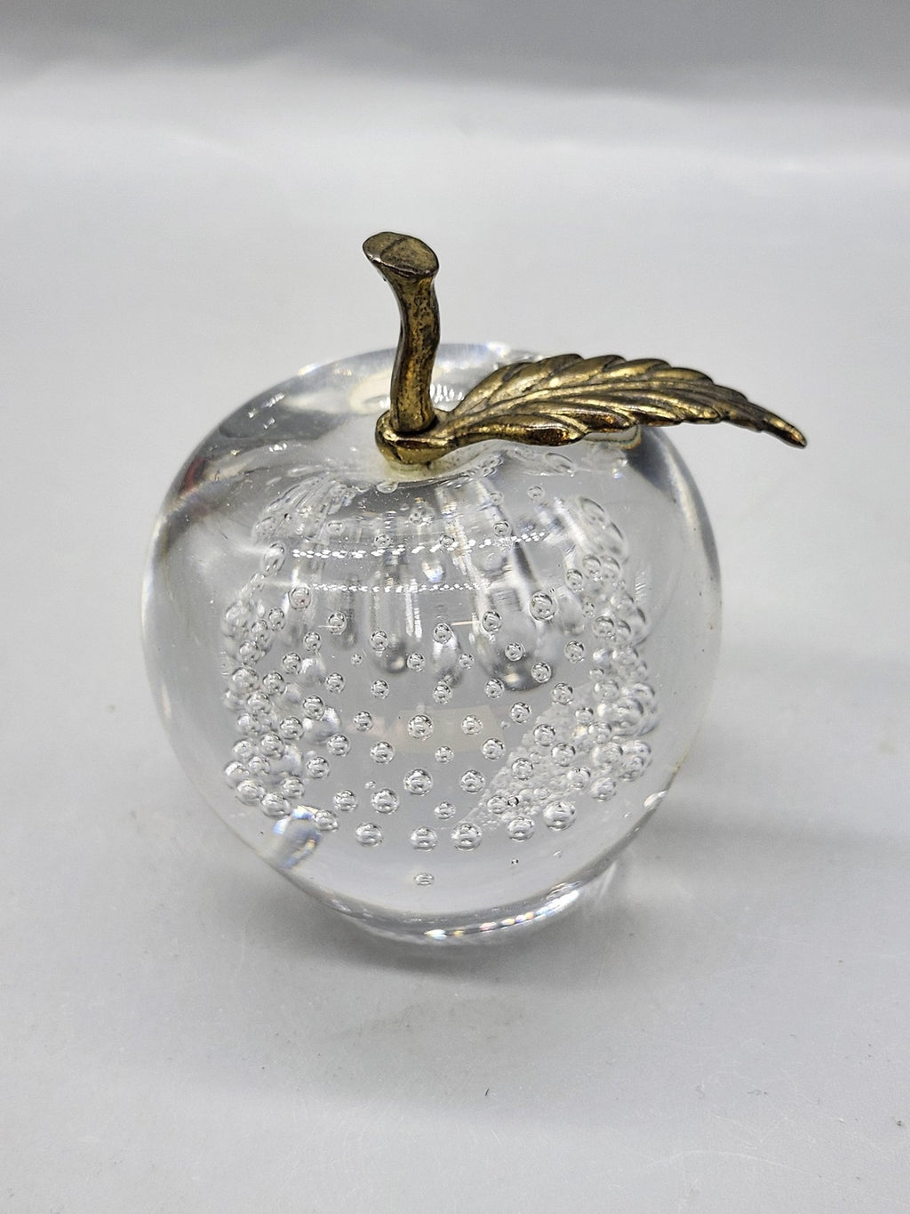 Unmarked Clear Glass Apple Tiered Paperweights Set Of 2 Art Glass Desk Decor
