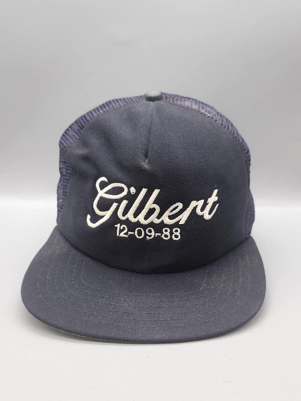 Vintage Gilbert Hat Cap Snap Back Mens One Size Blue Mesh Trucker Script 80s
