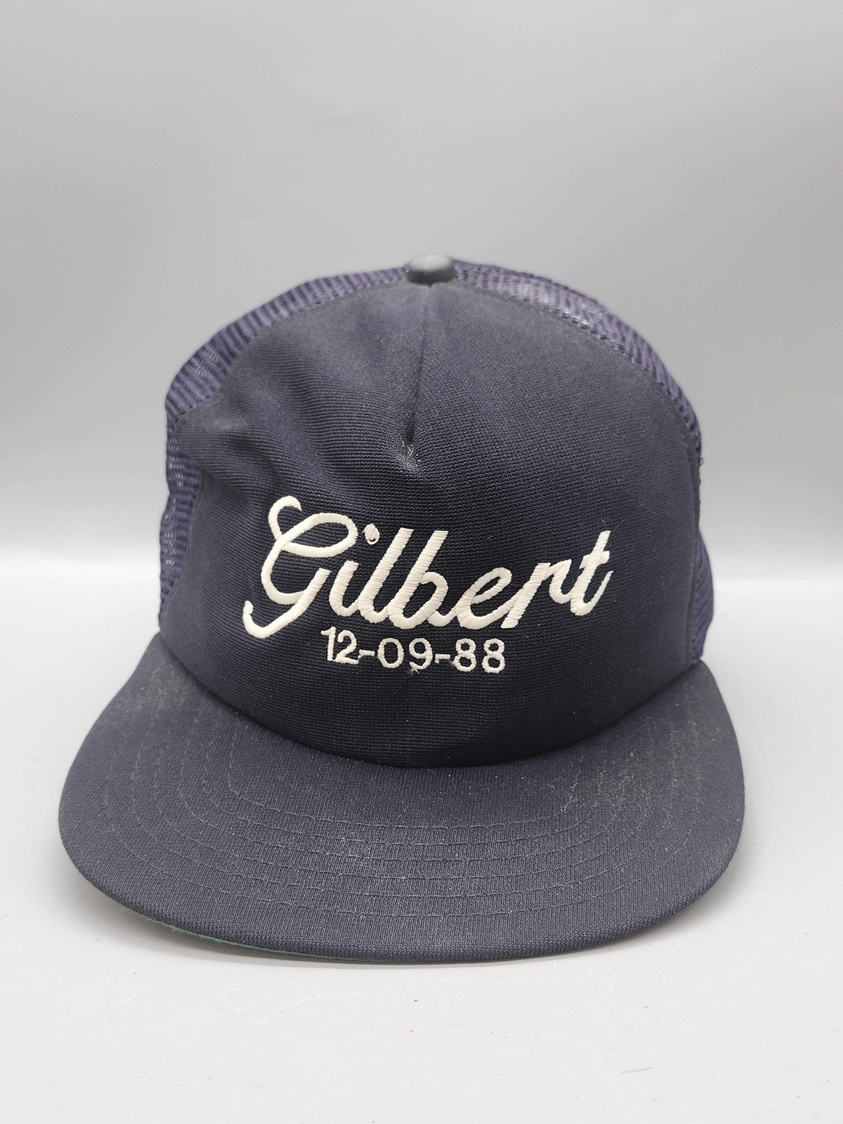 Vintage Gilbert Hat Cap Snap Back Mens One Size Blue Mesh Trucker Script 80s
