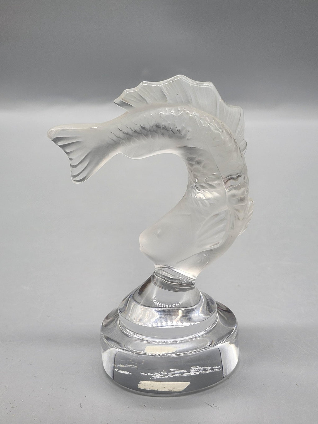Lalique Clear Frosted Crystal Fish Figurine Round Base Art Glass Decor France