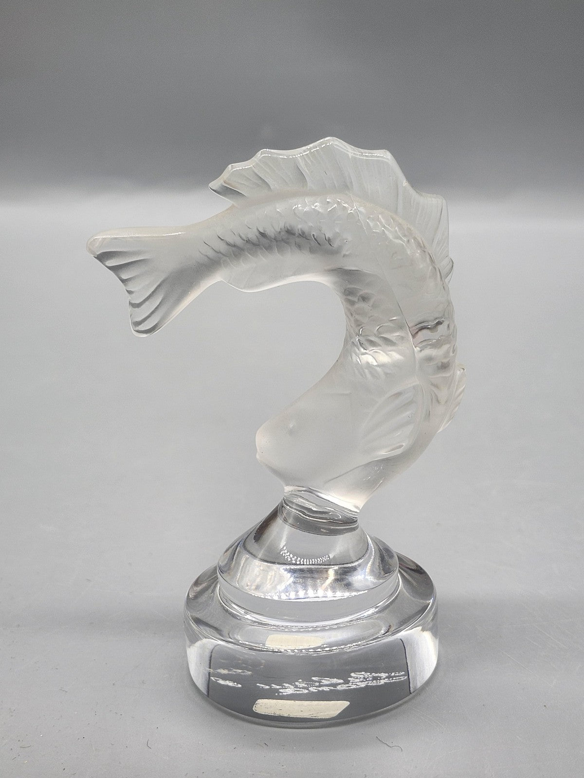 Lalique Clear Frosted Crystal Fish Figurine Round Base Art Glass Decor France