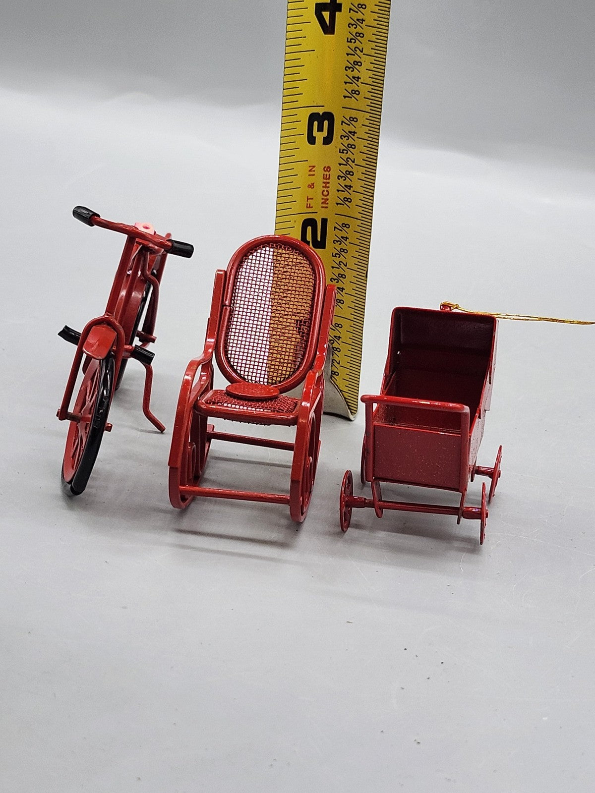 Miniature Red Metal Bicycle Rocking Chair Baby Carriage Toy Lot Dollhouse Decor