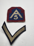 Vintage WW2 US Army 5th A Shoulder Patch Rank Chevron Lot 2 Red Blue Tan USA