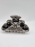Hair Claw Clip Womens Teens Silver Black Rhinestone Floral Barrette Party Casual