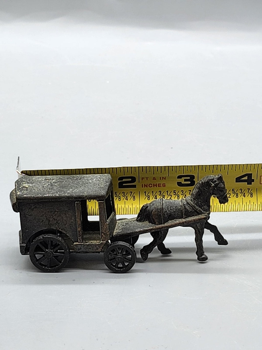 Vintage Gray Zamak Horse Carriage Diecast Toy Small Wagon Hong Kong Vehicle