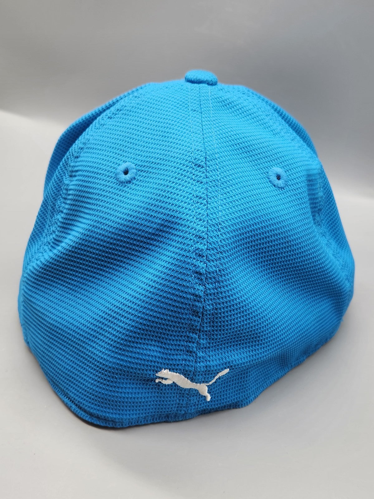 Puma 210 Fitted Blue Performance Golf Hat Cap L/XL White Trim FlexFit