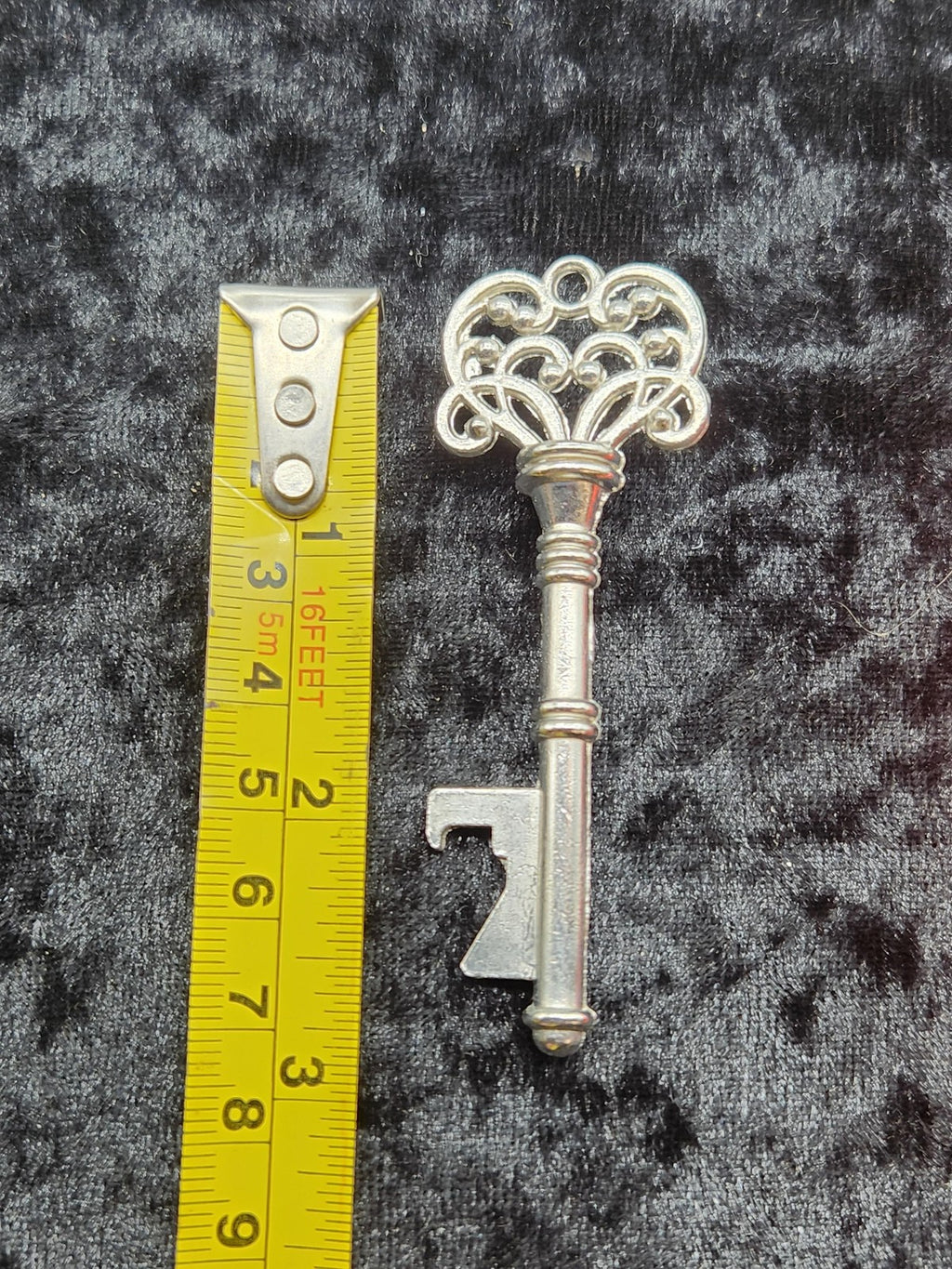 Retro Key Shape Bottle Opener Small Silver Metal Ornate Handle Bar Tool