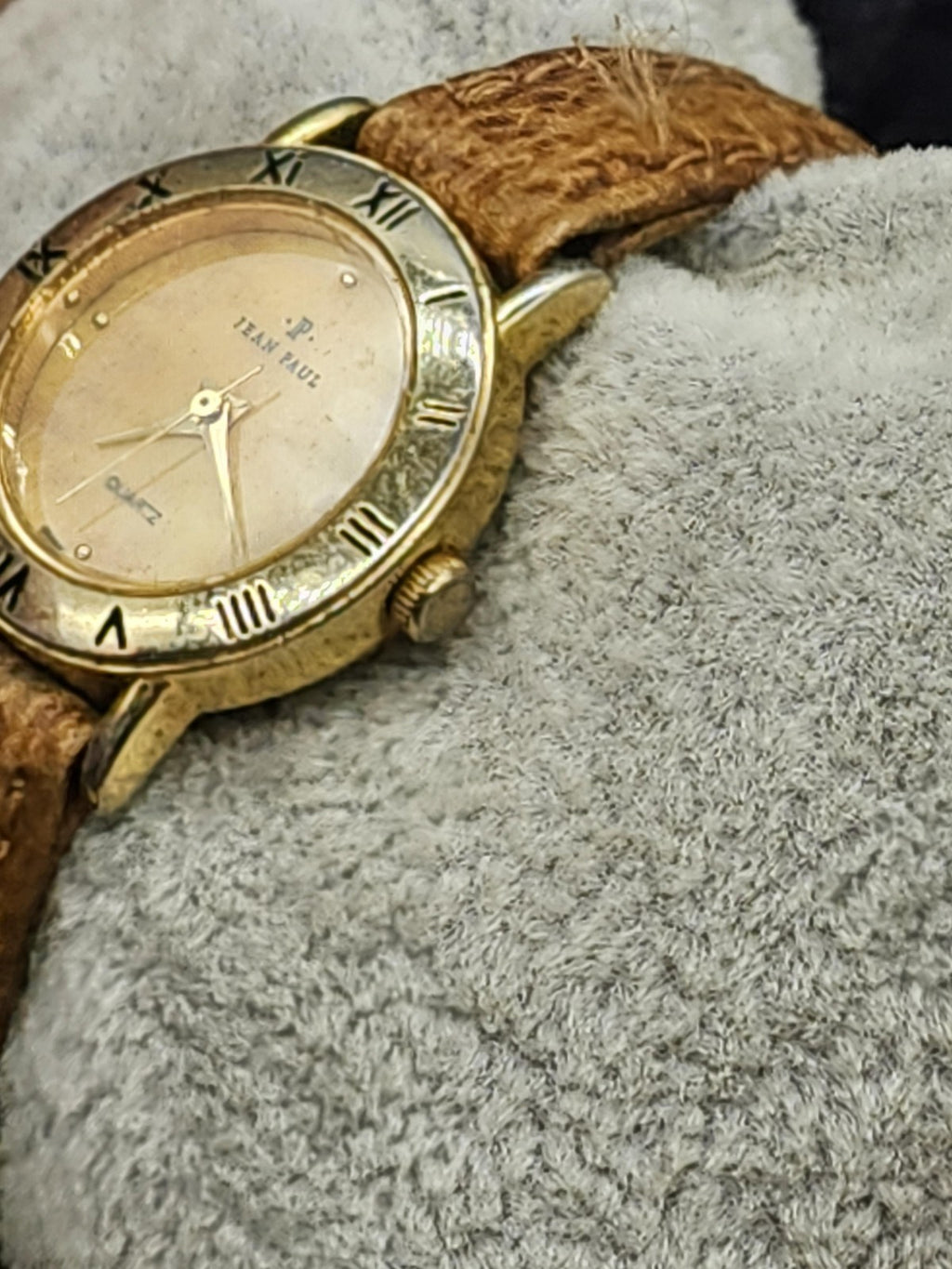 Jean Paul Watch Womens Gold Tone Roman Bezel Quartz Leather Band Parts Repair