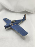 Vintage Blue Zamak Airplane Toy Small Military Fighter Plane 3 F-3 Stars